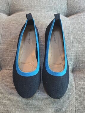 Ashley Blue Black Ballet Flats with Bright Blue Trim